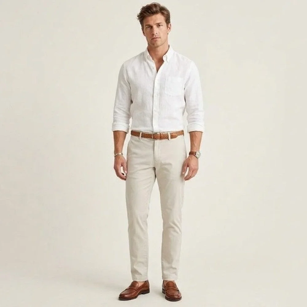 Tailor Vintage Greenwich Slim Straight Chinos 34x32 Pumice Beige Stretch Pants